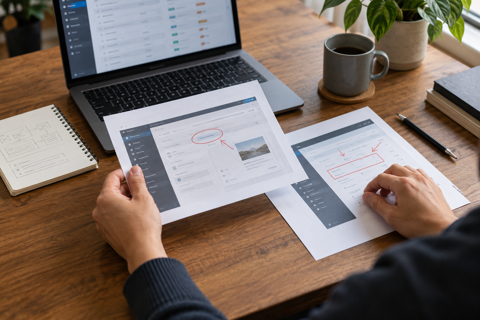 Annotated screenshots and a defect record prepared for a product team