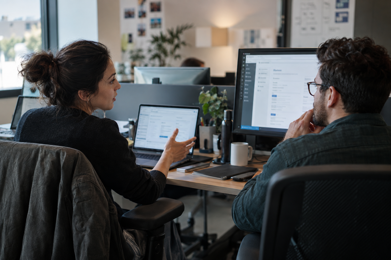Two colleagues reviewing role-specific application workflows