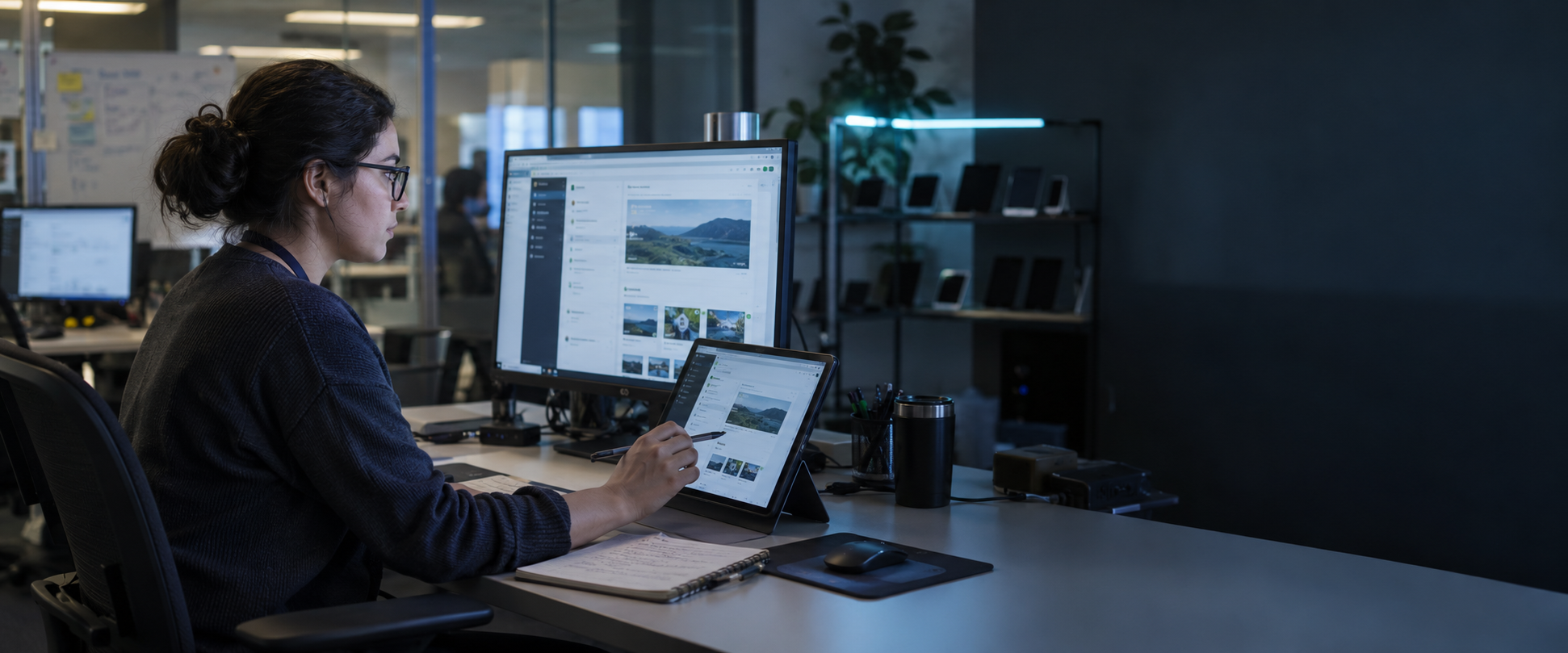 QA engineer comparing a desktop application with a tablet workflow