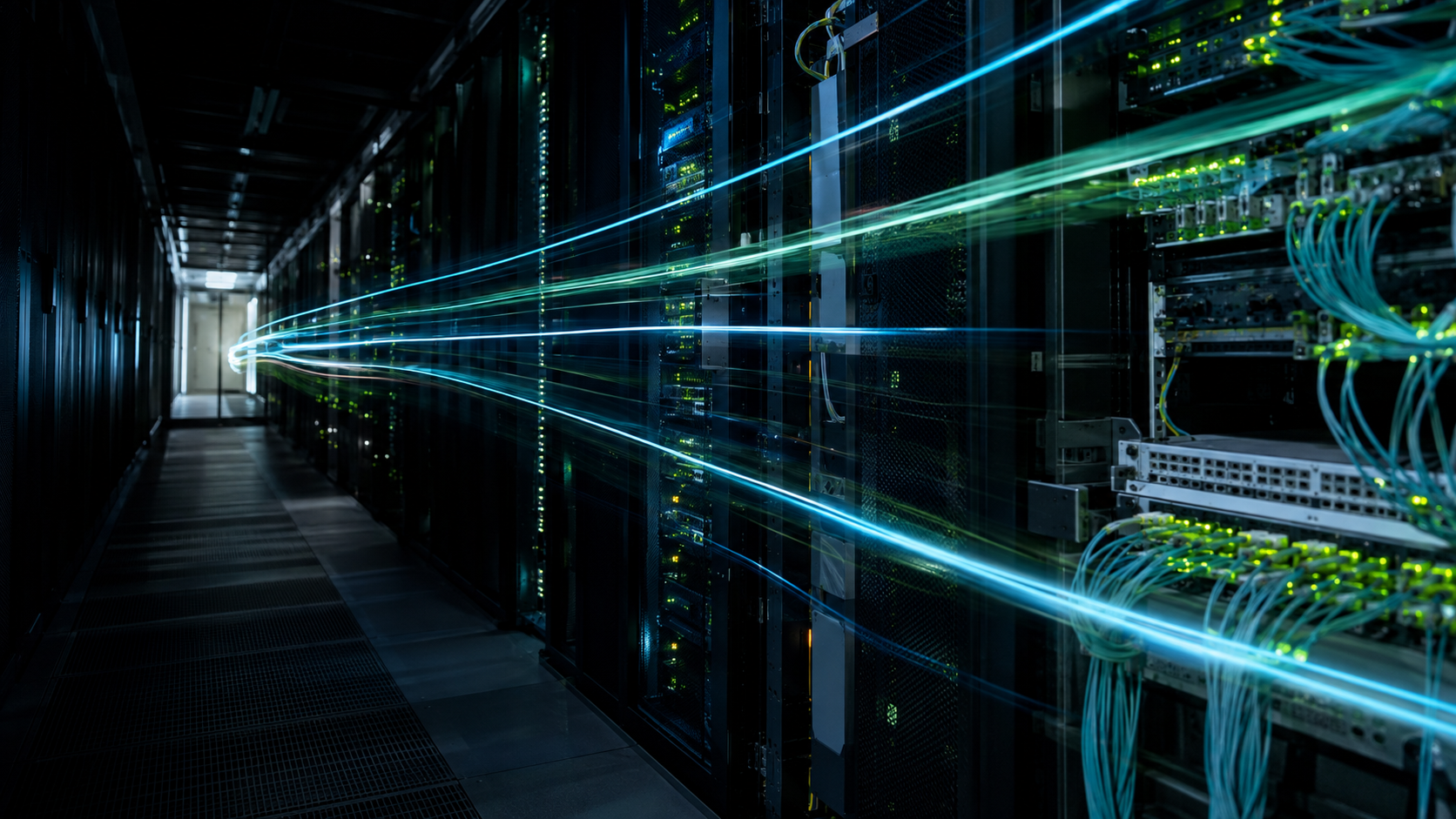 Long-exposure data paths inside a server corridor